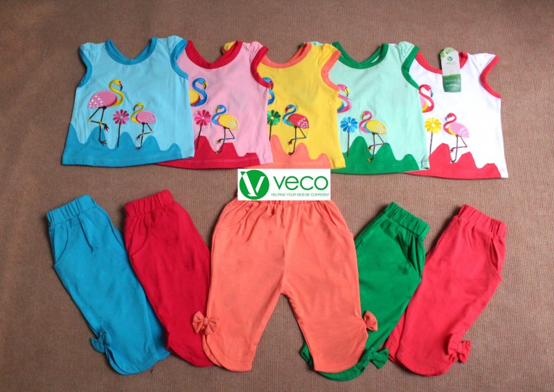 Xưởng may quần áo trẻ em giá sỉ VECO - đồ bộ bé gái hình con cò