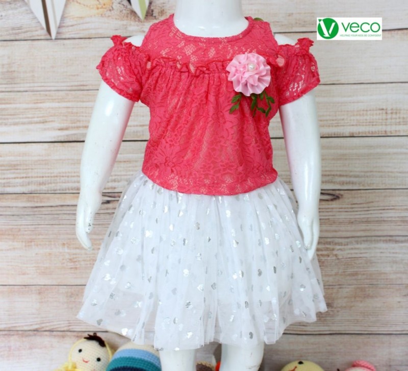 xưởng may quần áo trẻ em giá sỉ Veco - bộ váy ren xinh xắn màu dâu