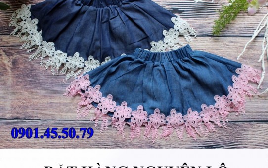 xưởng may quần áo trẻ em giá sỉ Veco - váy jean phối ren duyên dáng 4